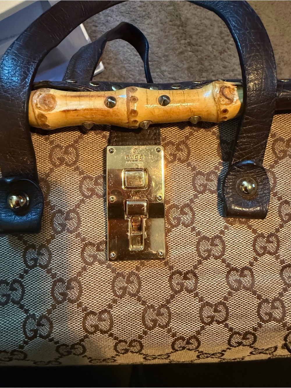 Gucci Brown GG Canvas Satchel with Gold-Tone Hardware - Picture 6 of 7
